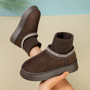 boots in Camel with geometric and knit cuff