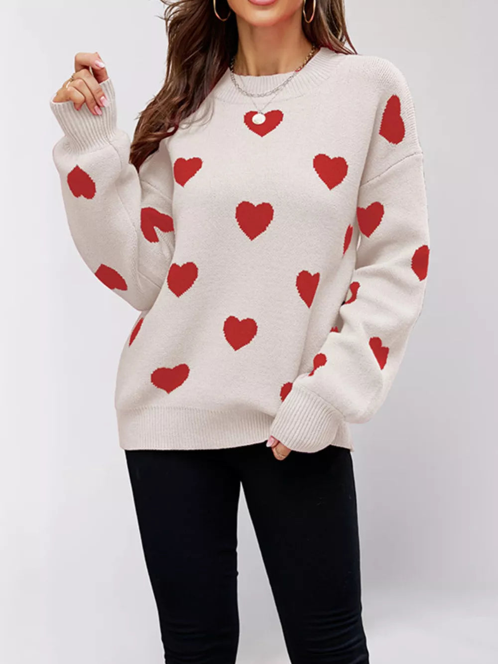 hot pink relaxed pullover sweater with crew neck