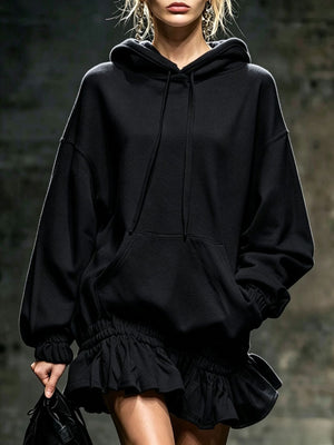 Black relaxed mini dress with hooded