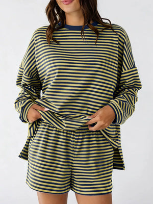 Crew-neck Mini Long-sleeve Top in slate blue with two-piece