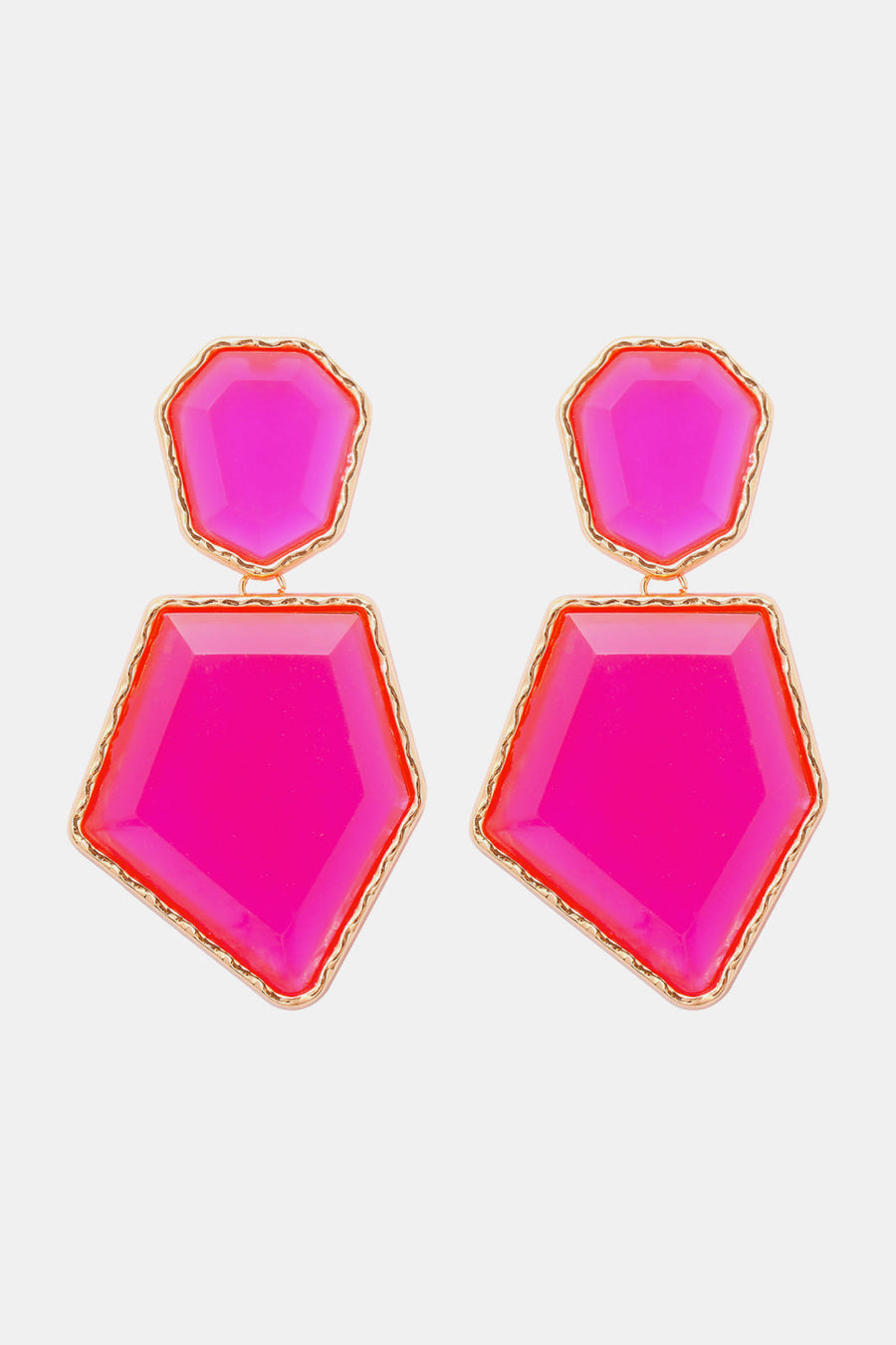 Hot pink resin facet drop earrings with gold trim