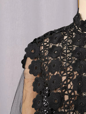Lace Sheer Sleeve Mini Dress in Black, view 12