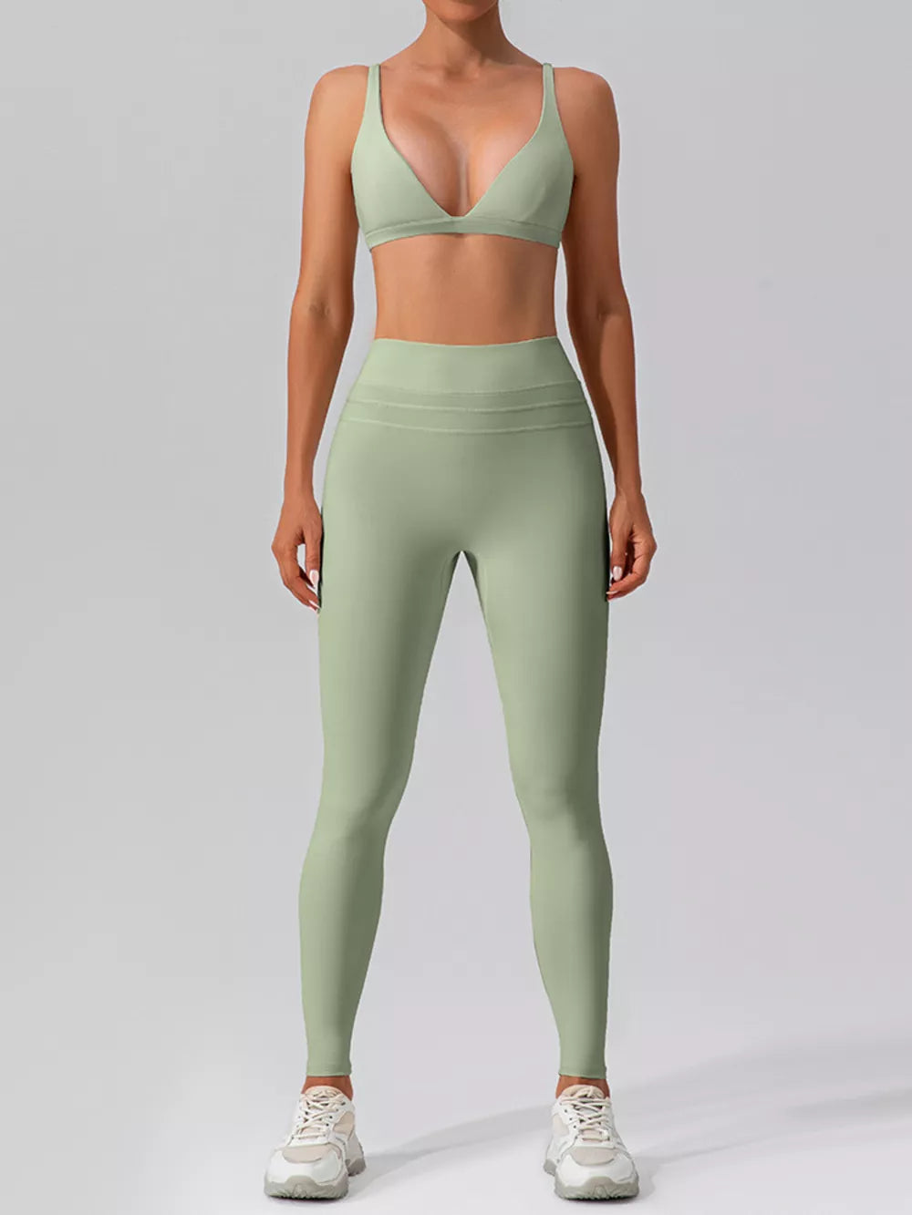 75% nylon, 25% spandex Care instructions: Machine wash cold active set in Mocha with fitted silhouette