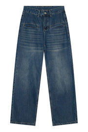 Urban Revival cargo denim pants in light blue with a relaxed fit and front flap pockets.