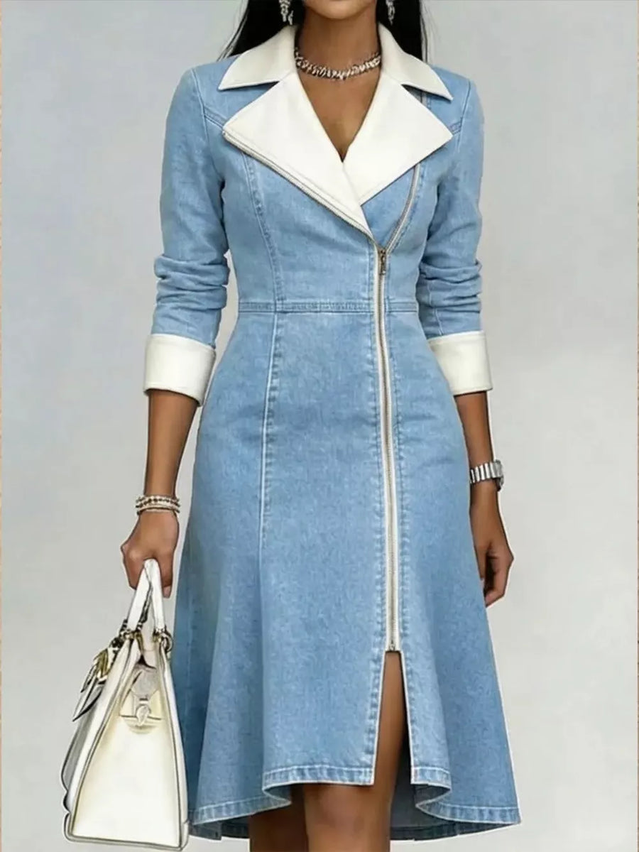classic shirt dress in Sky Blue with notch lapel