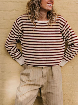 pullover sweater featuring striped in beige with 100% polyester Care instructions: Machine wash cold texture