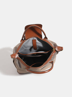 Elegant Minimalist Nylon Backpack With Leather Trim in Dark Blue with leather trim