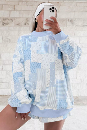 Patchwork Floral Print Stand Neck Two-piece Set option 5