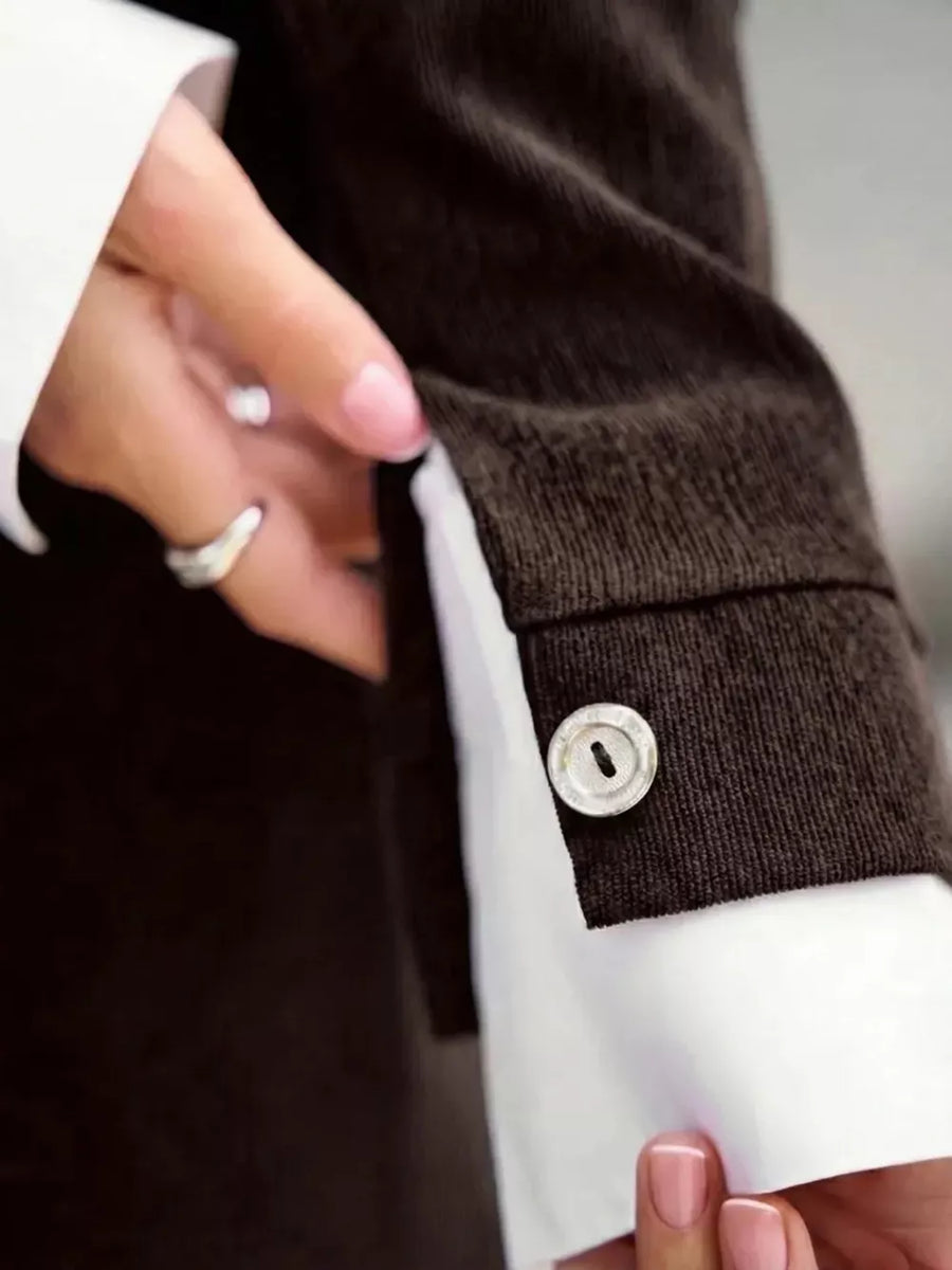 Button Up Cropped Jacket And Mini Skirt Set in navy blue with cropped jacket