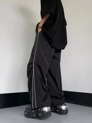 Black with Men's Striped Wide Leg Pants in Black