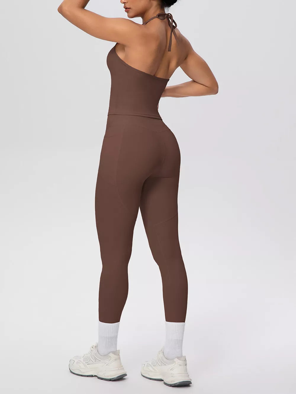 athleisure activewear in Peacock Blue with halter