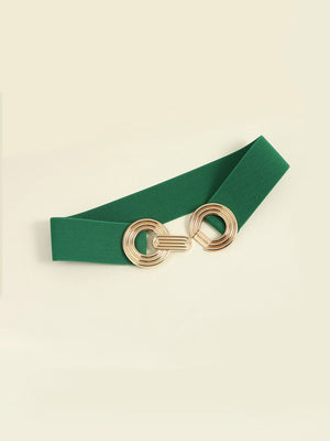 Green interlocking circle stretch belt with gold alloy buckle detail