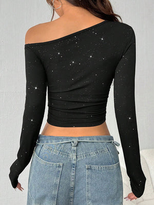 glam one-shoulder top in Black with one-shoulder