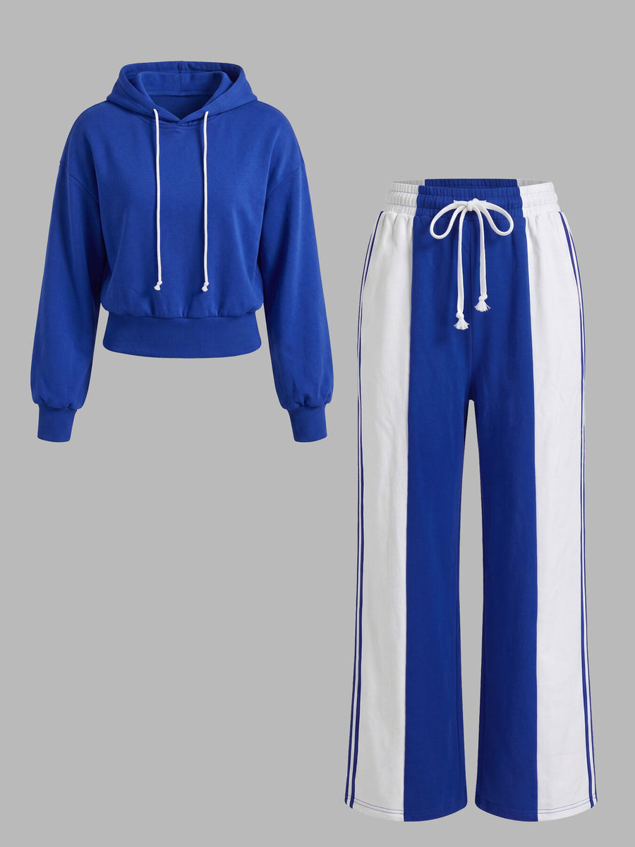 royal blue lounge set with cropped, full-length and drawstring, elastic