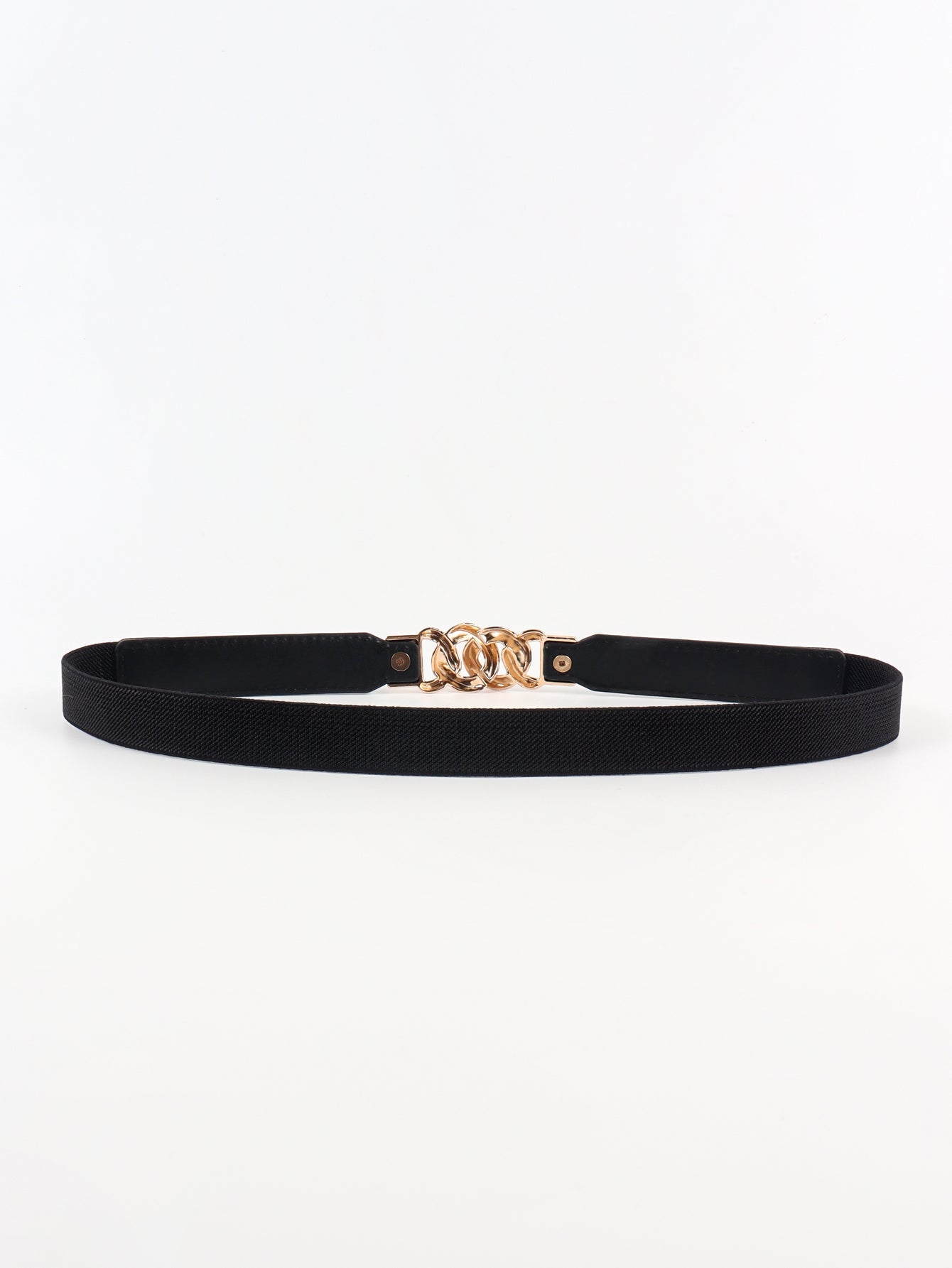 Black elastic belt with gold chain detail