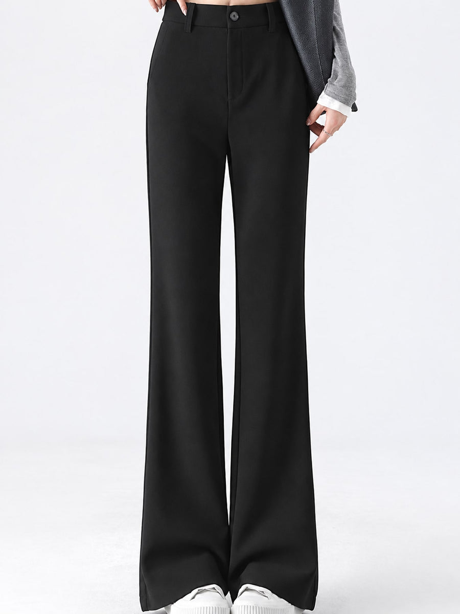 High-Waisted Slim-Fit Straight-Leg Pants Plus Size in Apricot-Regular
