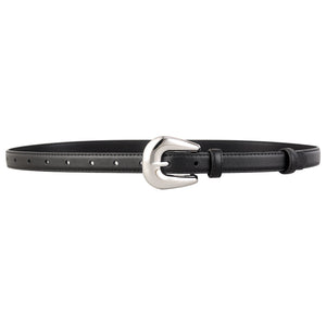 Men's black leather belt with silver buckle