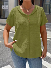 orange blouse with hip-length and half-button