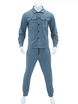 athleisure lounge set in Sapphire Blue with collared