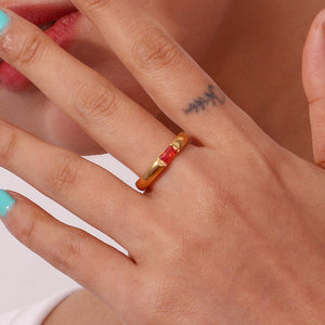 18K Gold-Plated Zircon Ring Style 10500194935 in red with gold-plated