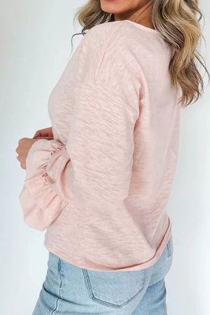 Long Sleeve Ruffle Cuff Casual Elegant Top in this colorway
