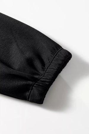 pullover hoodie in Black with leopard-print and drawstring