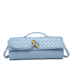Woven Leather Wristlet Bag in Champagne Silver with woven texture