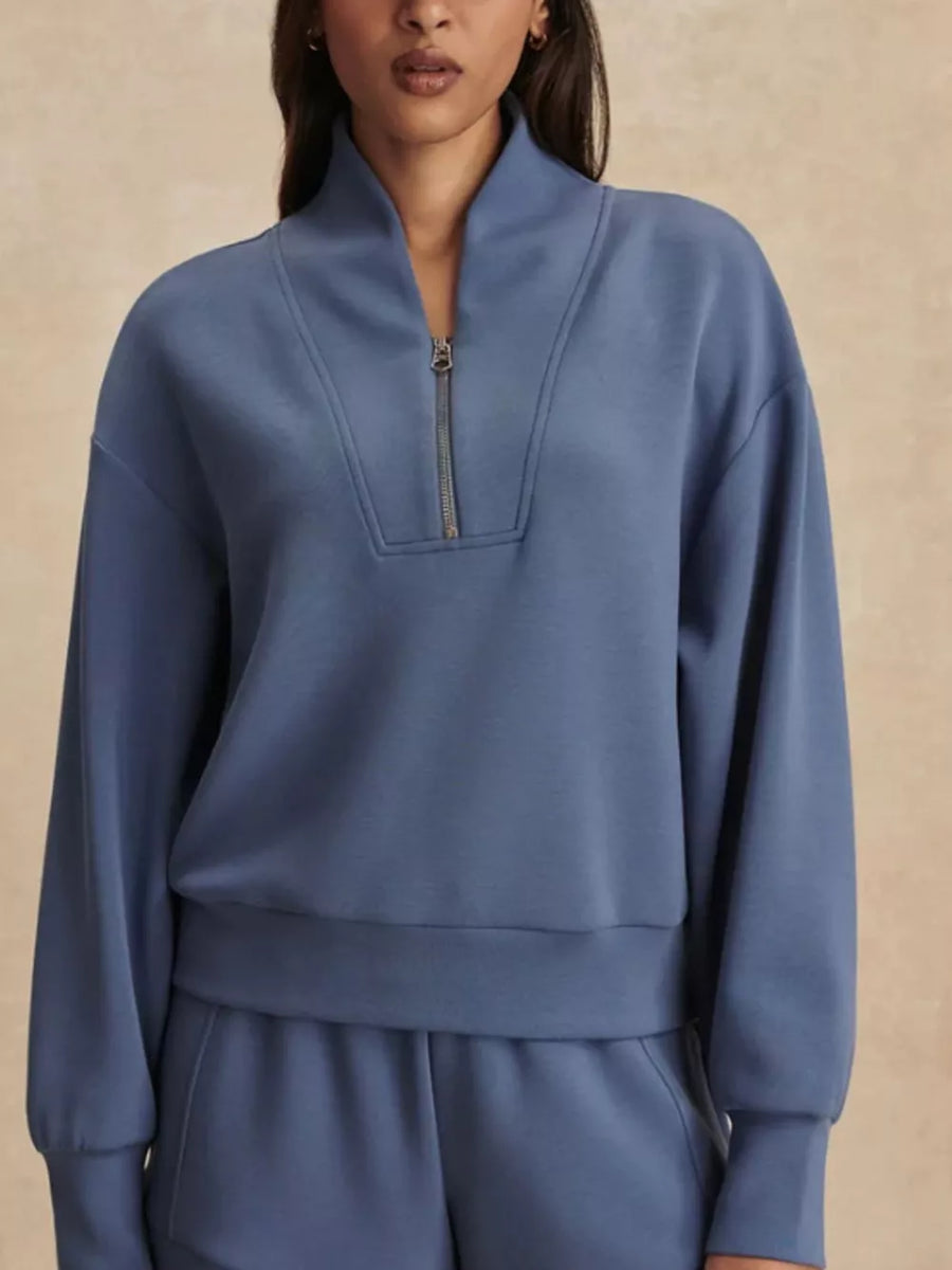 Apricot relaxed top, wide-leg pants sweatshirt and wide-leg pants set with mock neck