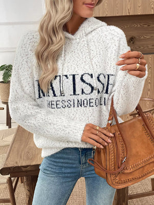 navy blue pullover hoodie featuring drawstring and graphic