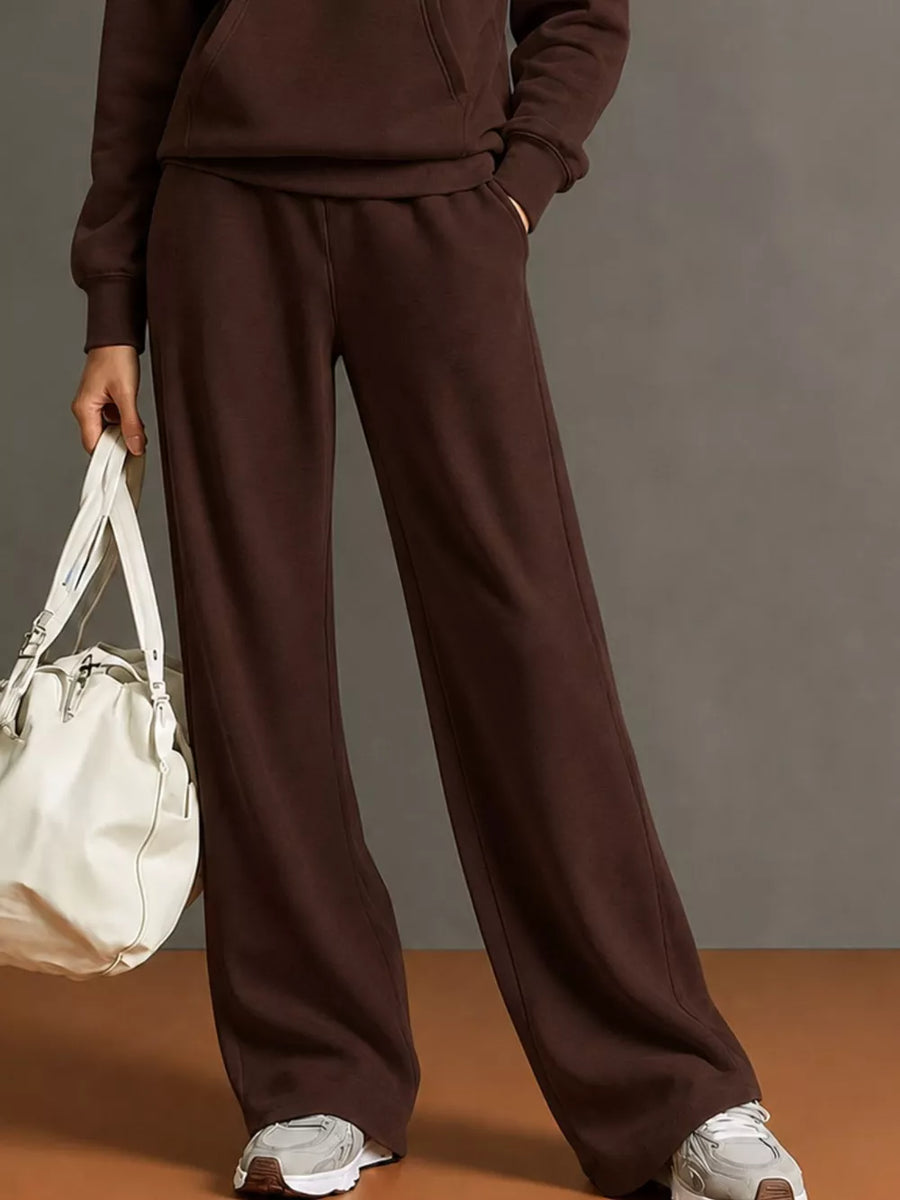 Kangaroo Pocket Hoodie And Pants Set in White with drawstring