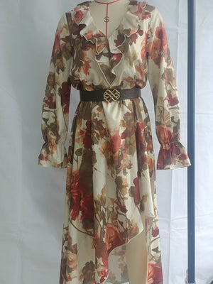 romantic maxi dress in deep red with deep v-neck