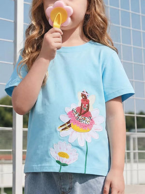 Children's Fairy And Flower Embroidered T-shirt