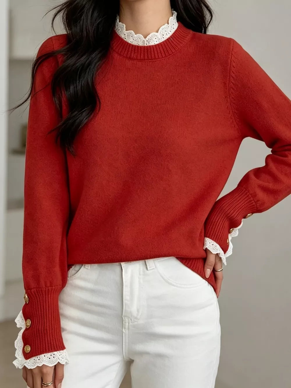 Cream mock neck sweater with hip-length and pullover
