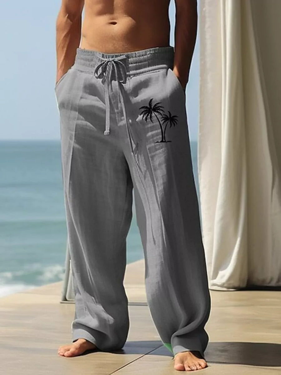 Dark Gray Men's Palm Tree Wide Leg Pants Plus Size