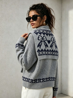 100% polyester Care instructions: Machine wash cold pullover sweater in Gray with relaxed silhouette