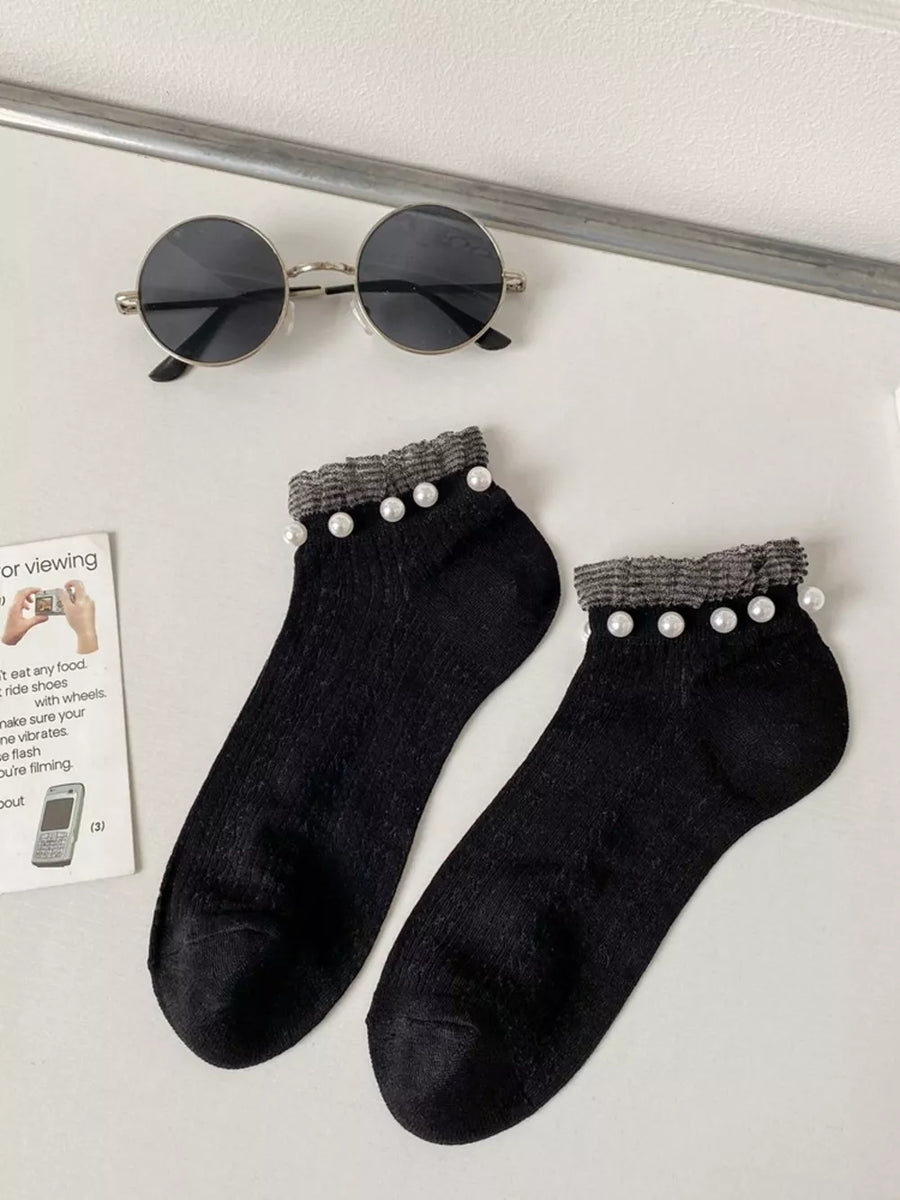 socks featuring lace in White with cotton Imported Size &amp texture