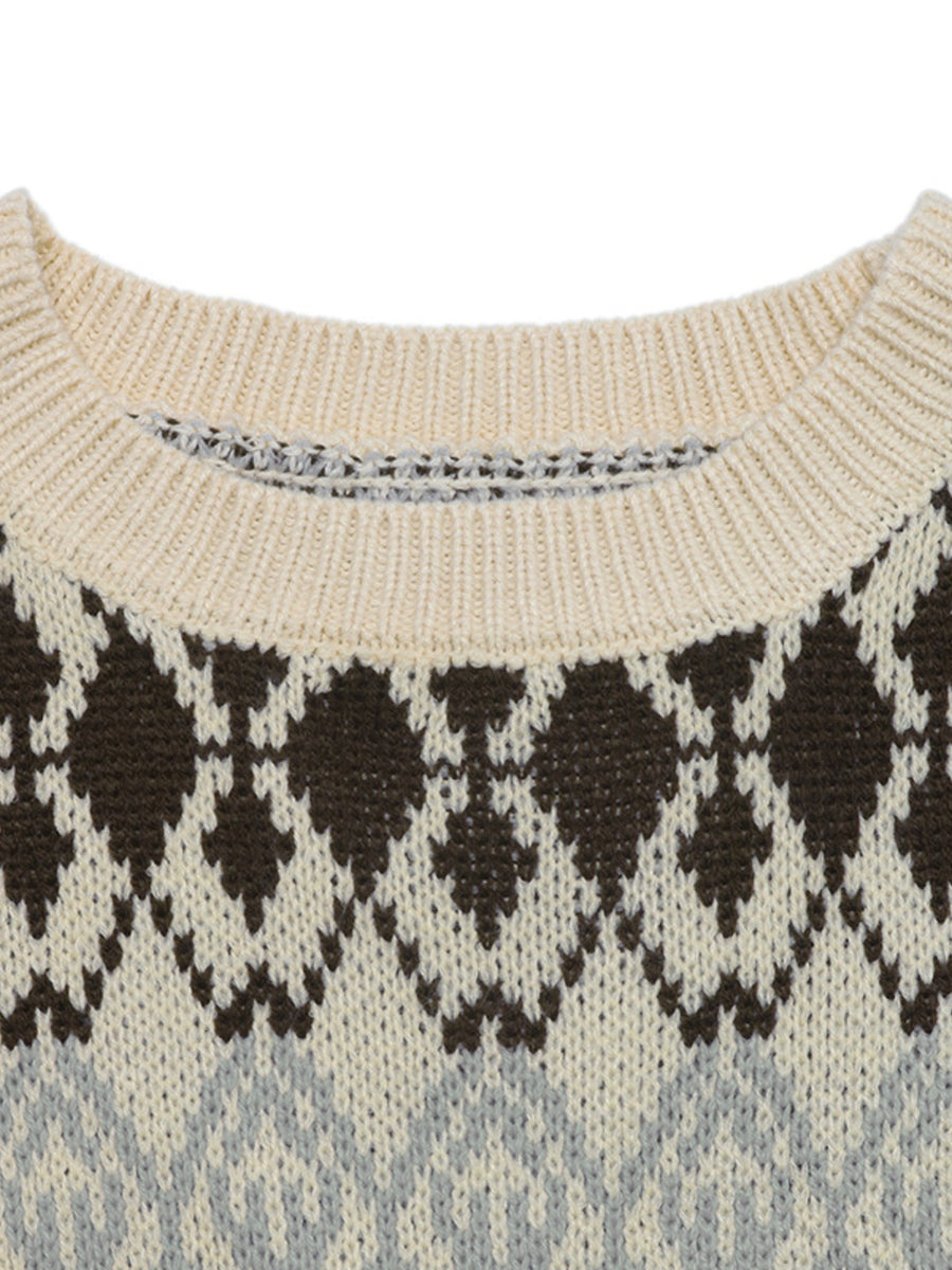 pullover sweater featuring Fair Isle in Apricot Color with 100% polyester Care instructions: Machine wash cold texture