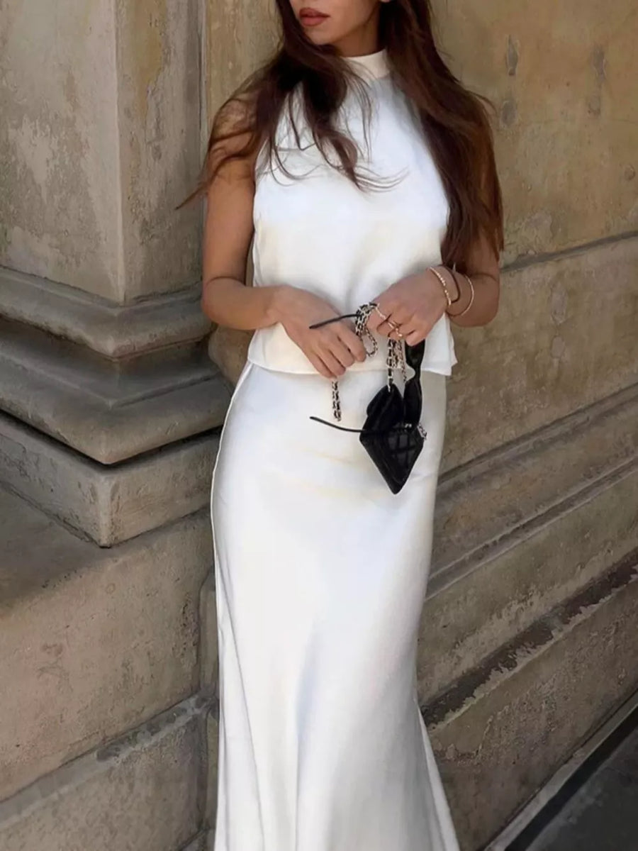 White halter top with cropped and tie