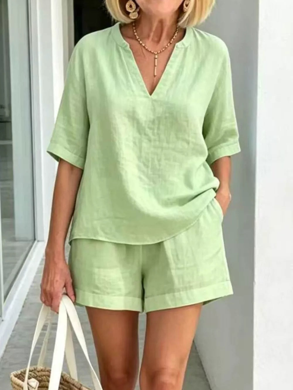 Full Size Half Sleeve Top And Shorts Set, view 15