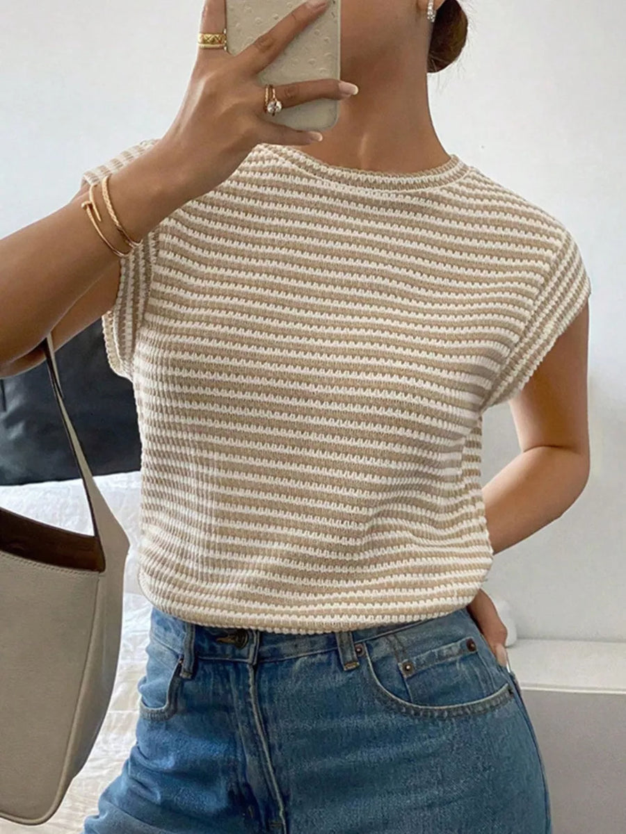 Full Size Striped Round Neck Short Sleeve T-shirt option 4