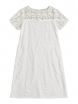 ivory shift dress with floral and round neck