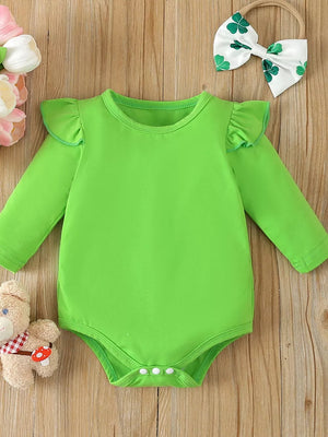 Grass Green Children's Ruffled Long Sleeve Bodysuit & Dress Set