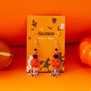 Orange earrings with long and hook-and-eye