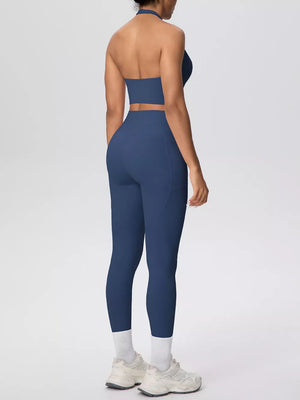 active set in Black with halter and sleeveless