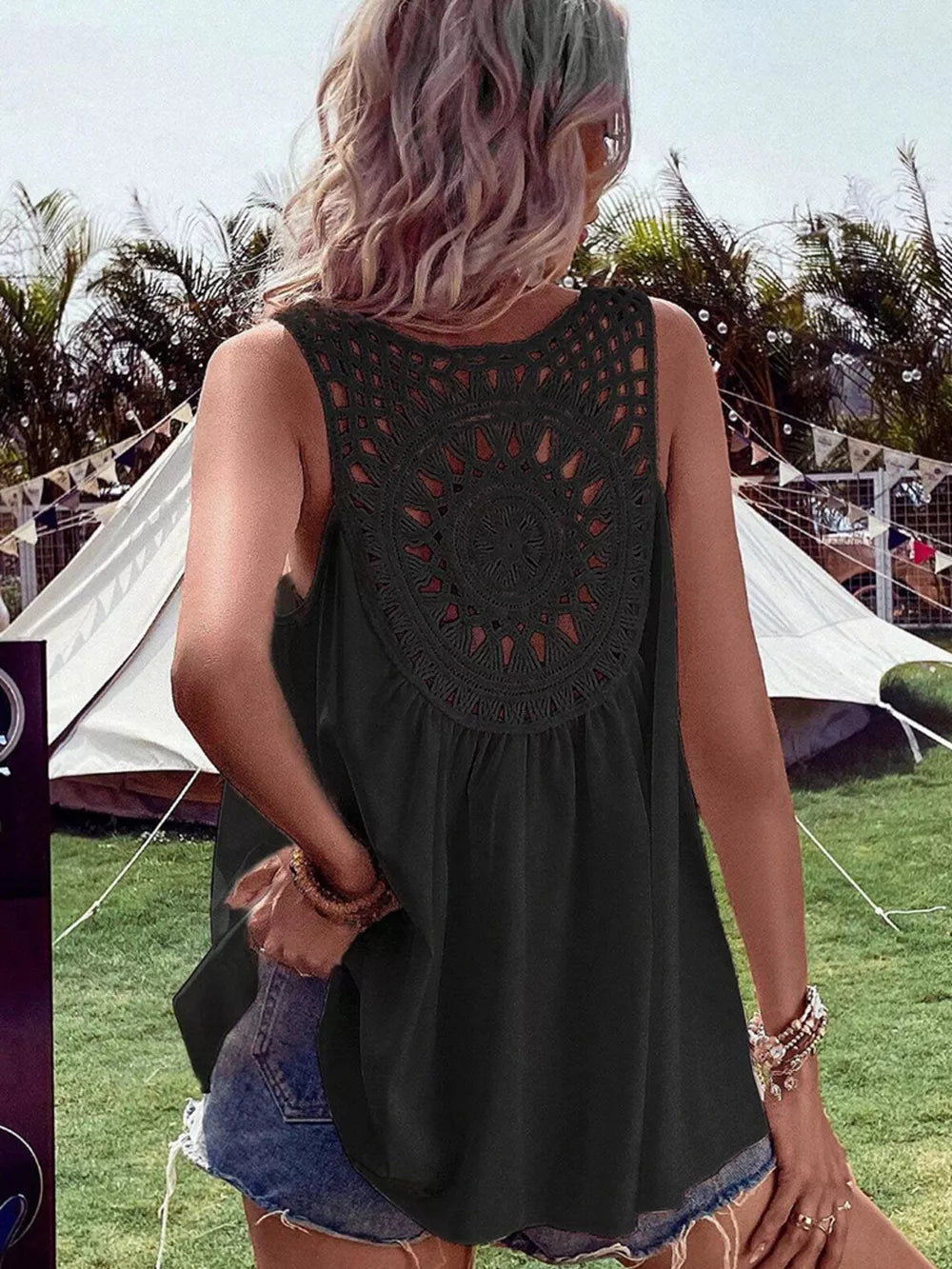 ivory tank top with lace detail and sleeveless