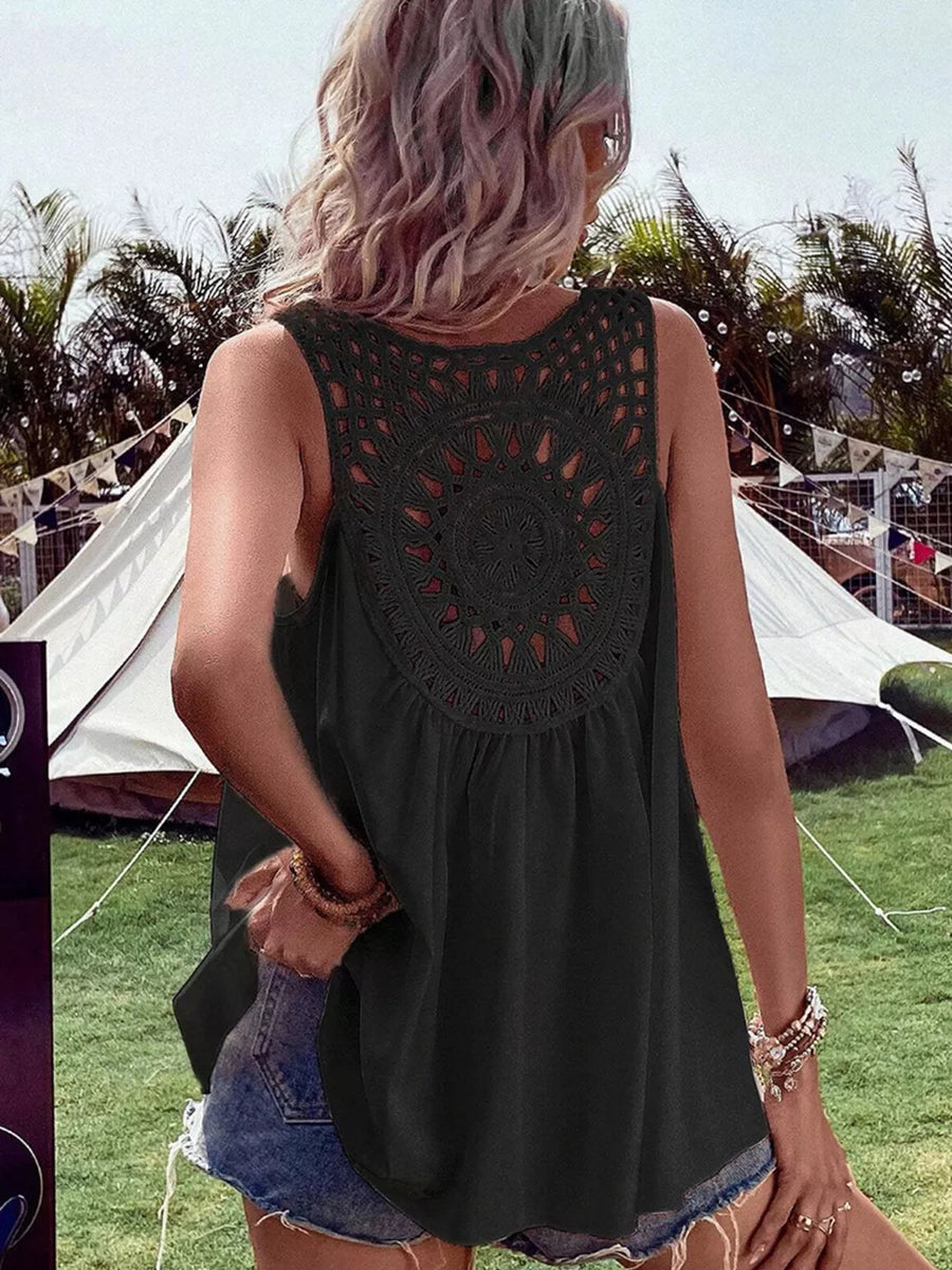 ivory tank top with lace detail and sleeveless