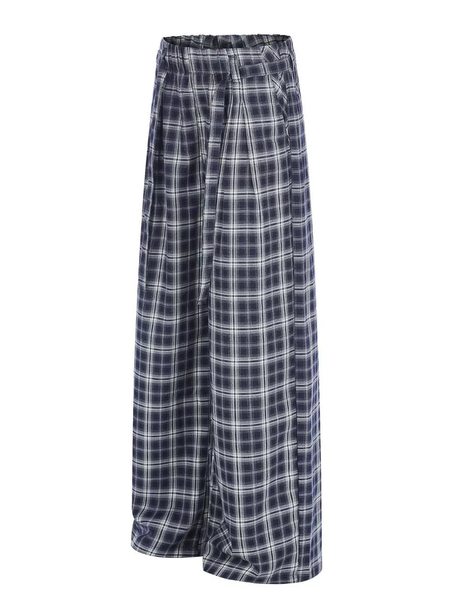 Men S Plaid Wide-leg Pants in Blue