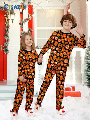 pajama set featuring pumpkin-print in Kid with 95% polyester, 5% spandex Care instructions: Machine wash cold texture