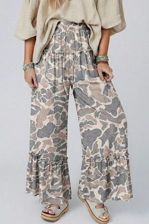 Camo maternity pants with ruffle hem and drawstring waist