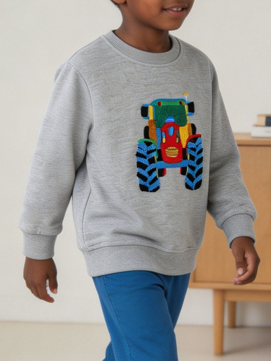 Light Gray sweatshirt featuring ribbed cuffs and graphic print